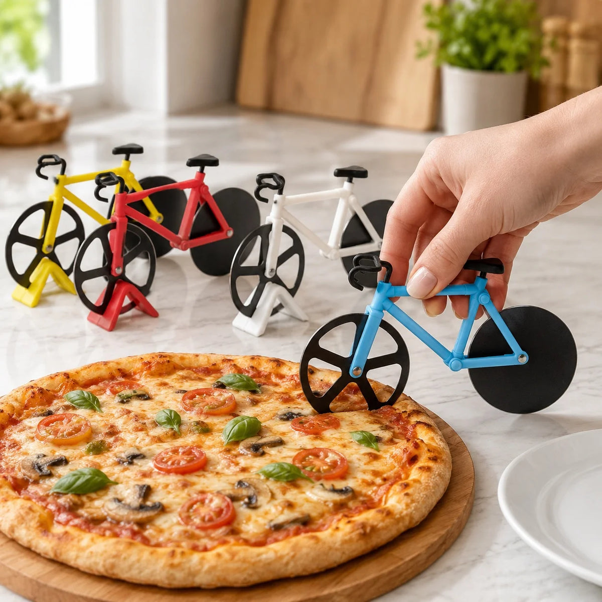 Bicycle-Shaped Pizza Cutter Stainless Steel Cutting Wheel Fun