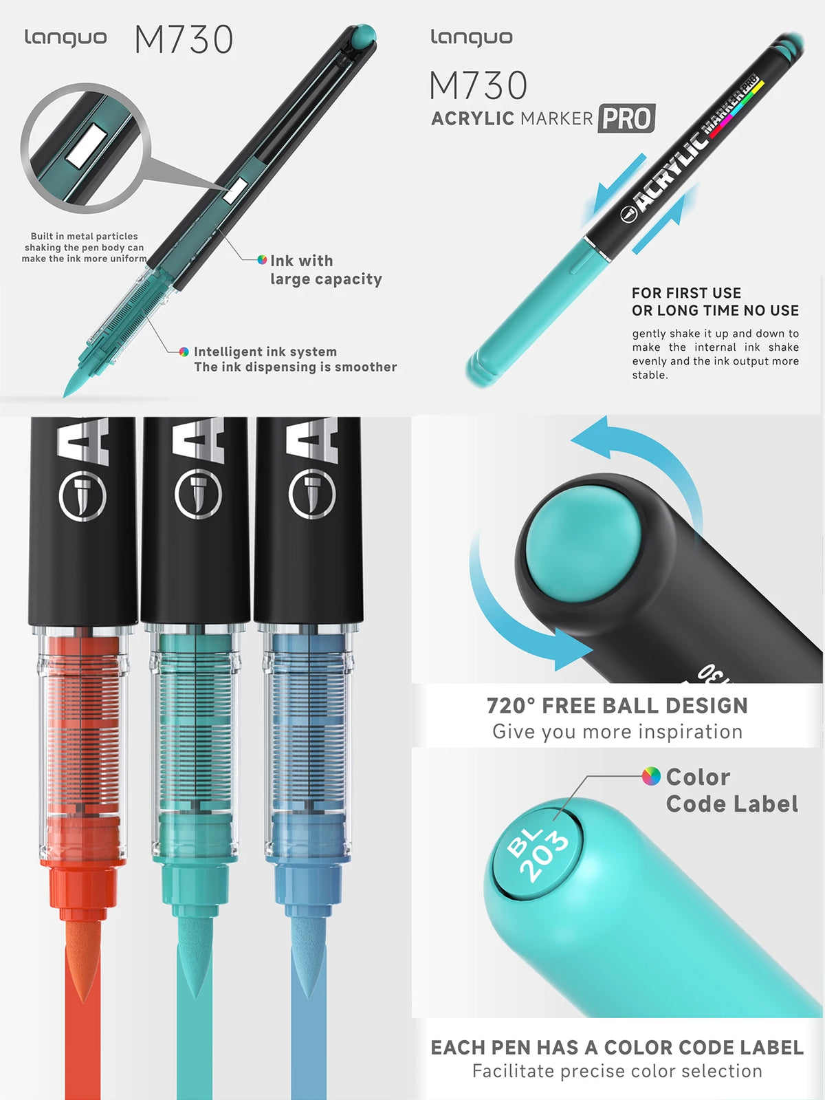 Languo Acrylic Marker Pro 48/72/96/192 Colors 1-5mm Brush