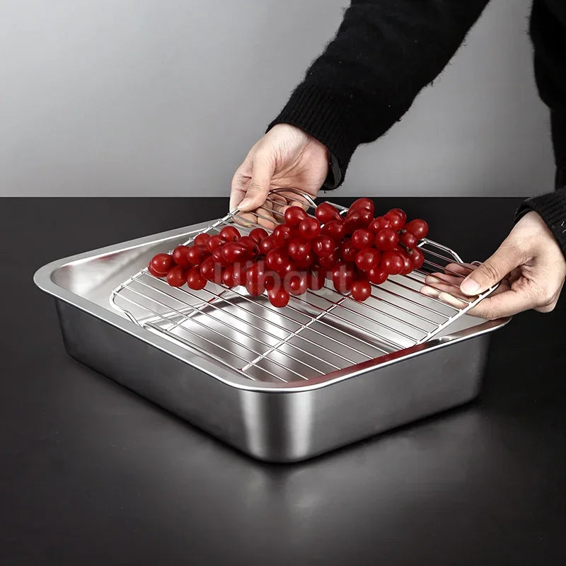Thicken Stainless Steel Serving Tray Lid Rectangle Metal