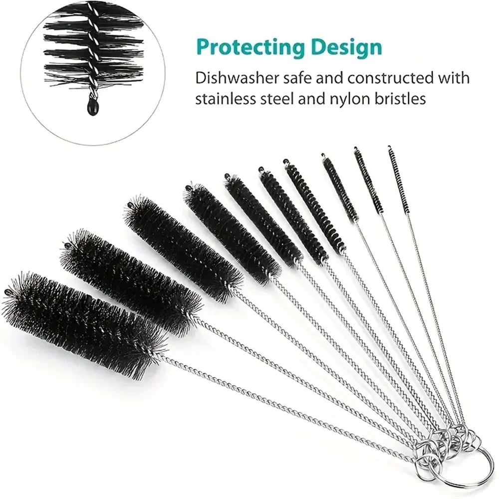10-Pack 20cm Stainless Steel Bottle Cleaning Brushes Reusable