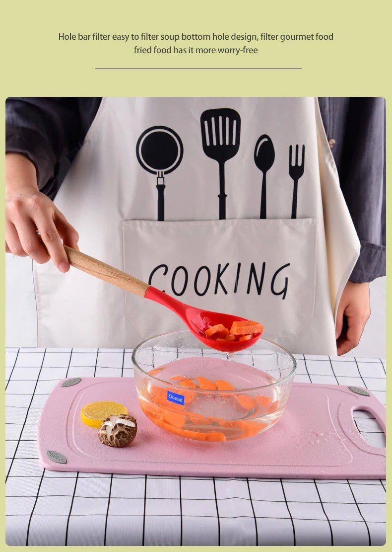 1pc Silicone Skimmer Colander Slotted Serving Spoon Salad