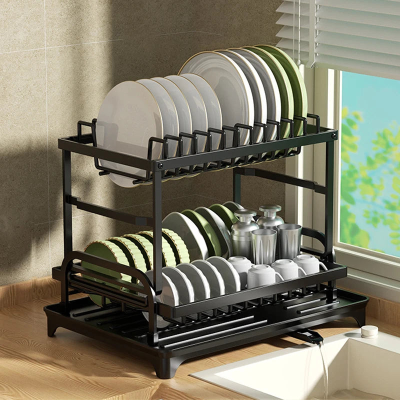 Dish Drying Rack Double-Layer Tray Storage Rack Sturdy