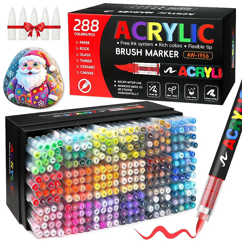 12/168/288 Colors Acrylic Paint Pen Marker Brush Tip