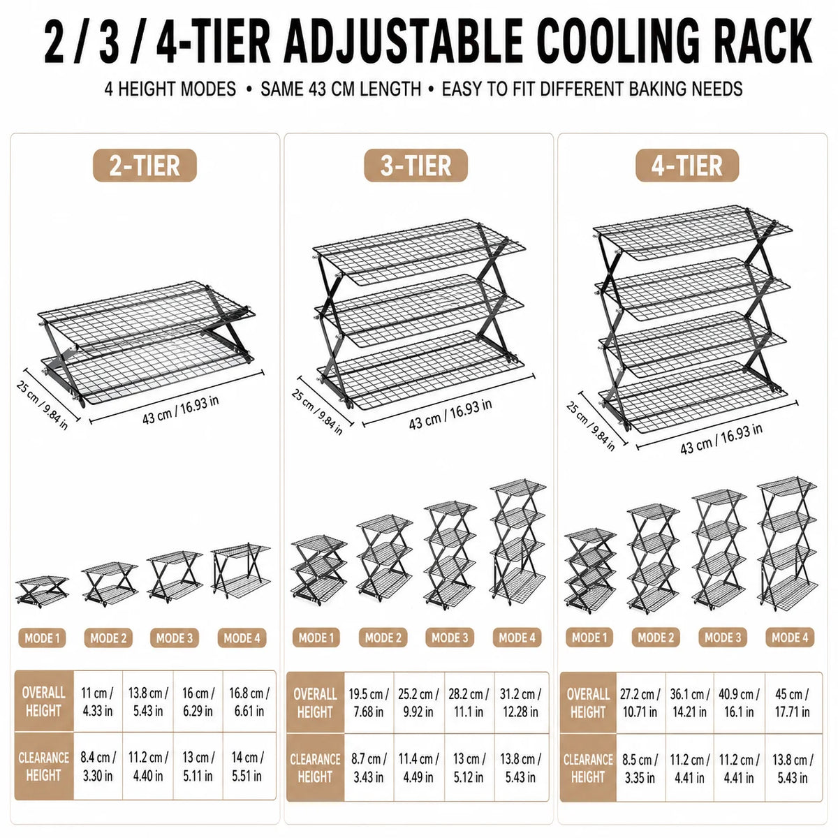 Foldable 2/3/4 Tier Cooling Rack Baking Space Saving