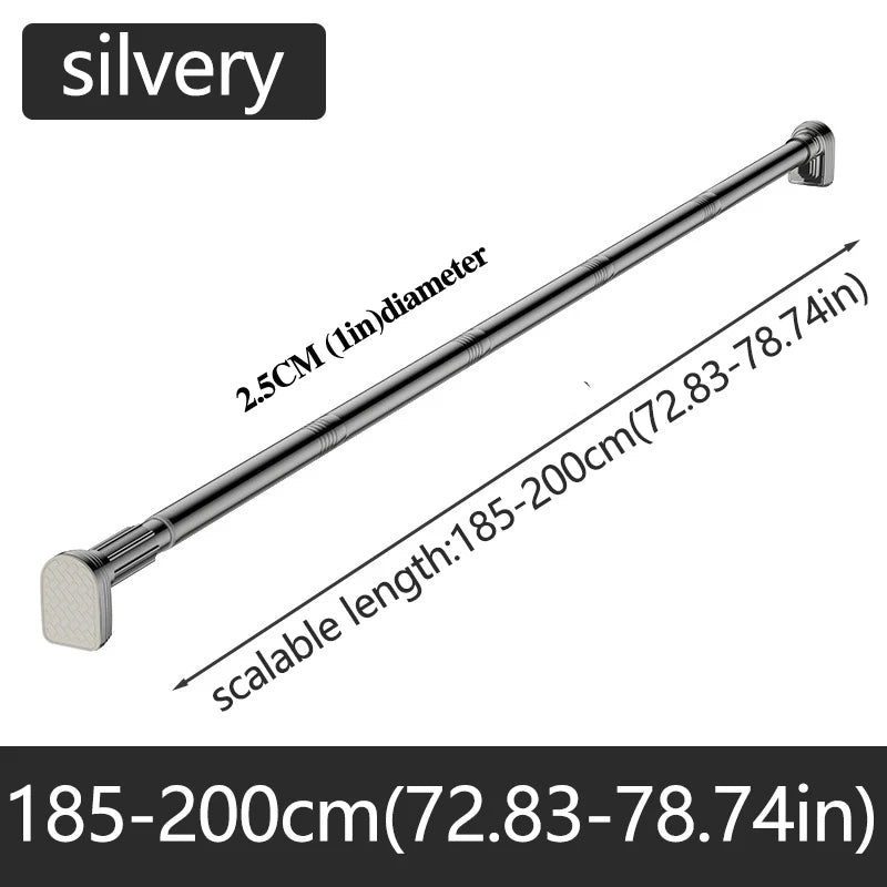 Silvery Adjustable Stainless Steel Shower Curtain Rod Clothes