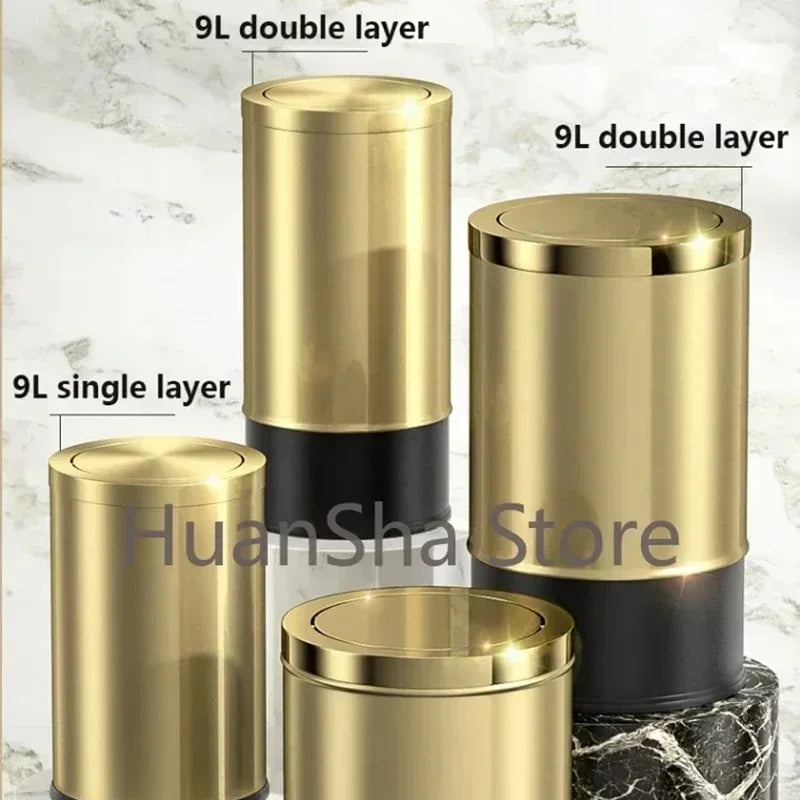 Stainless Steel Trash Can Gold Bathroom Bedroom Recycle