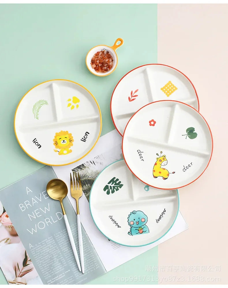 Divider Plate Ceramic Dish Serving Platter Children Tableware
