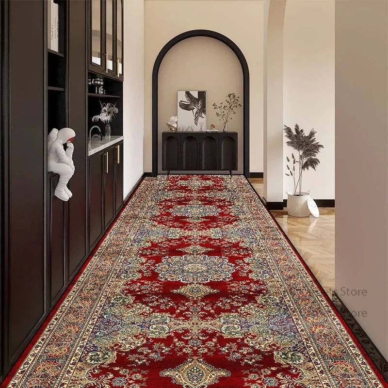 Bohemian Red Long Corridor Carpet Luxury Persia Decoration