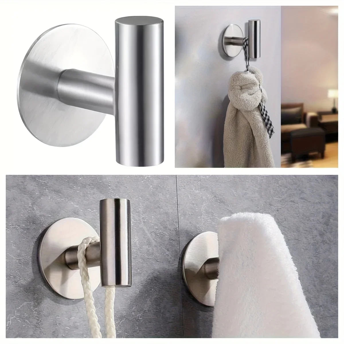 1pc No Punching Self-Adhesive Hook Stainless Steel Bathroom
