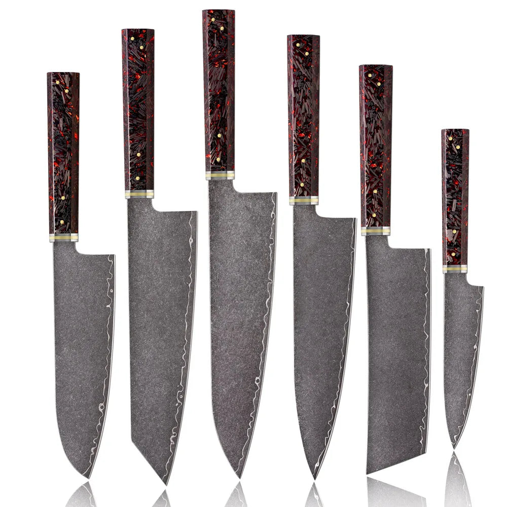 Knife 1-6pc Damascus 3-Layer Cladding Steel Knives Professional