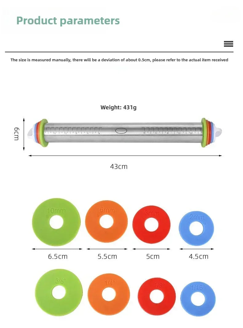 Adjustable Stainless Steel Rolling Pin Non-Stick Pastry Mat