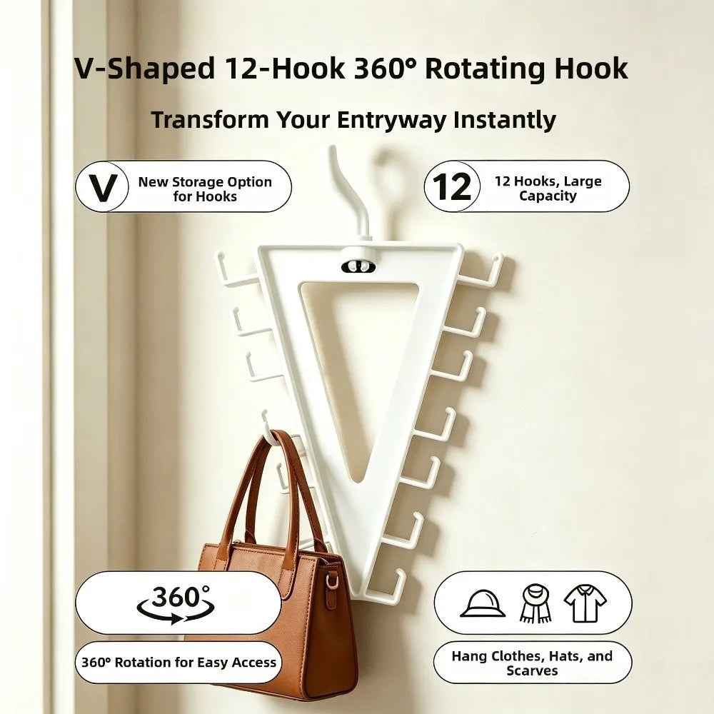 2pcs 12 Hooks V-Shape Hanger Rotatable Space Saving