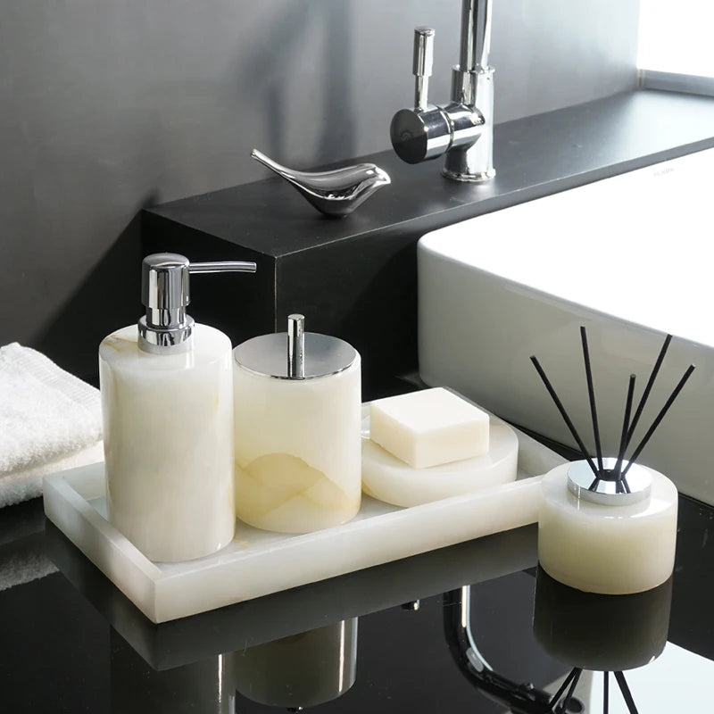 White Onyx Natural Marble Bathroom Luxury Soap Dispenser