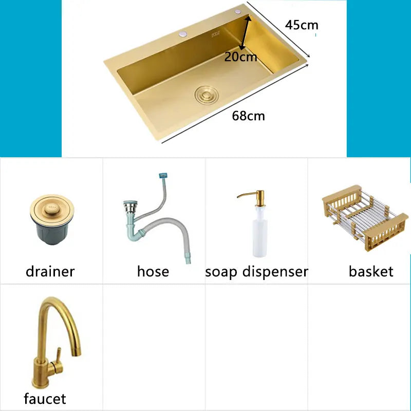 Gold Sink Above Counter 304 Stainless Steel Bowl