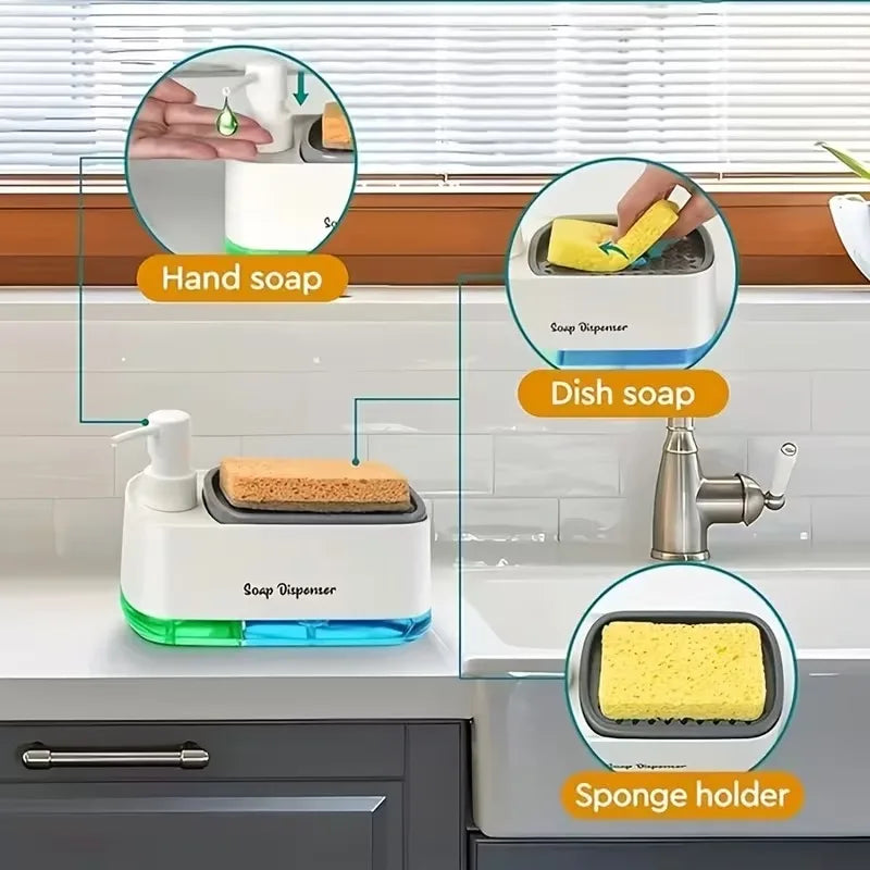 Dual Pump Soap Dispenser 3-In-1 Organizer Sponge Storage