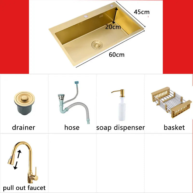 Gold Sink Above Counter 304 Stainless Steel Bowl