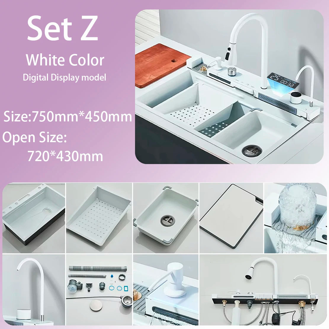 Sink Faucet Large Integrate Digital Display Multi-Function