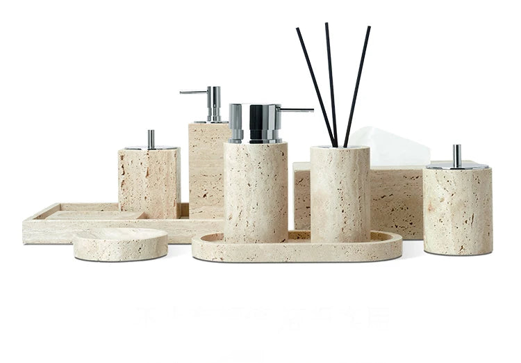 Beige Travertine Bathroom Natural Marble Soap Dispenser Soap
