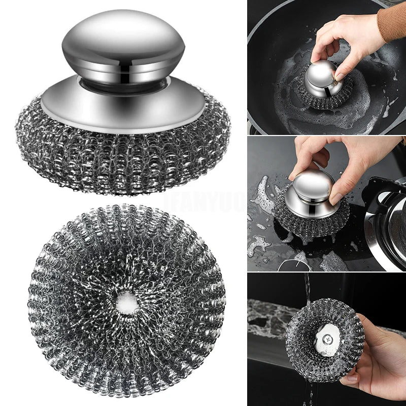Stainless Steel Pot Brush Handle Metal Ball Dishwashing