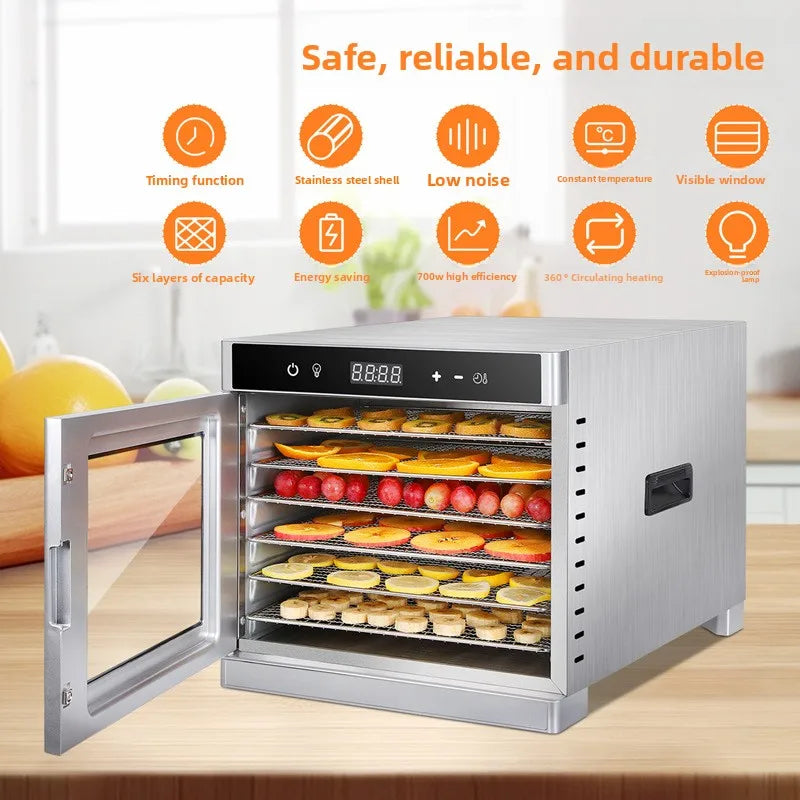 6-Layer Stainless Steel Food Dehydrator Machine Adjustable