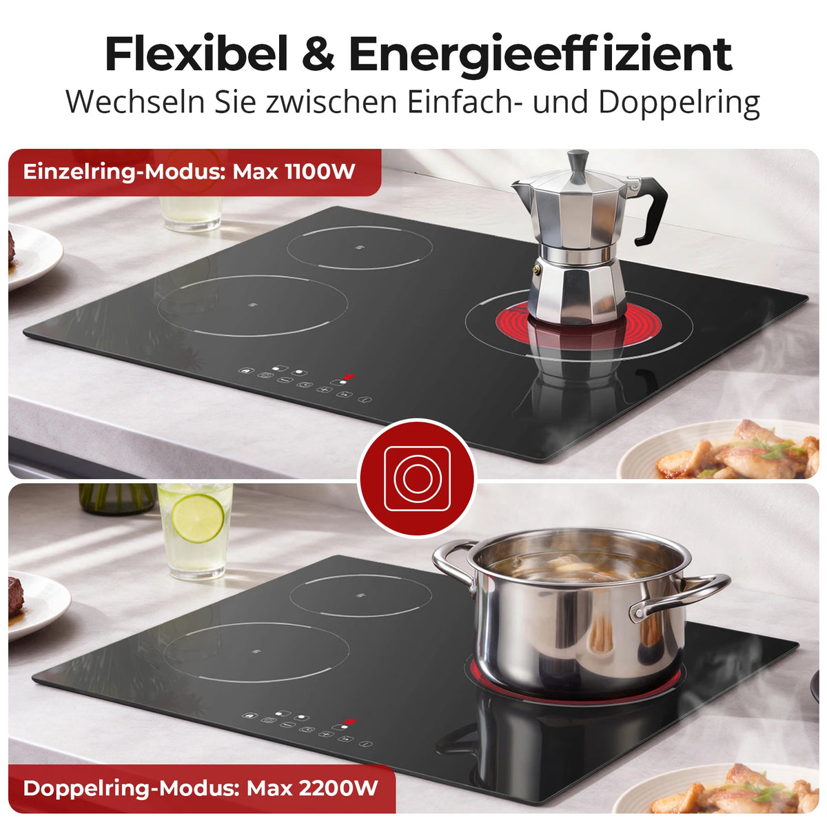 6000w Built-In Ceramic Hob Zone Induction Cooktop Touch
