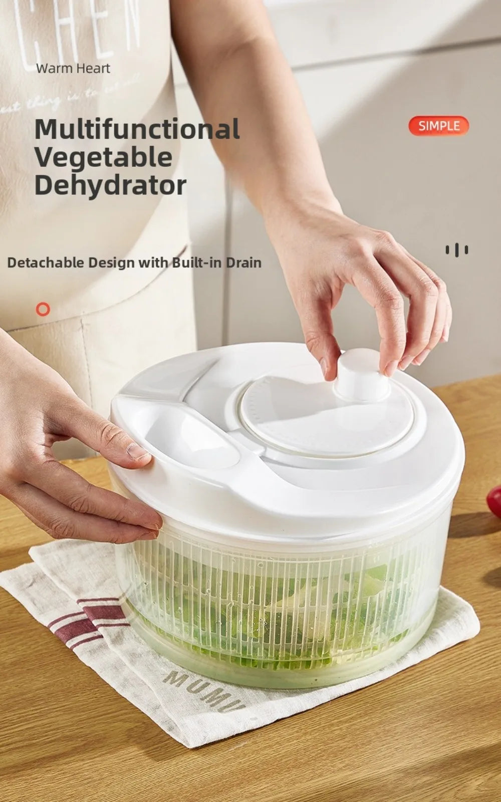 White Vegetable Dehydrator Salad Spinner Dryer Fruit Lettuce