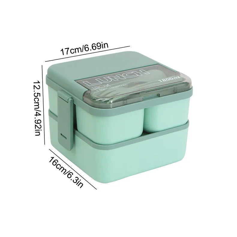 Justinlau 1100/1800ml Layer Compartment Lunch Box Kids Fork