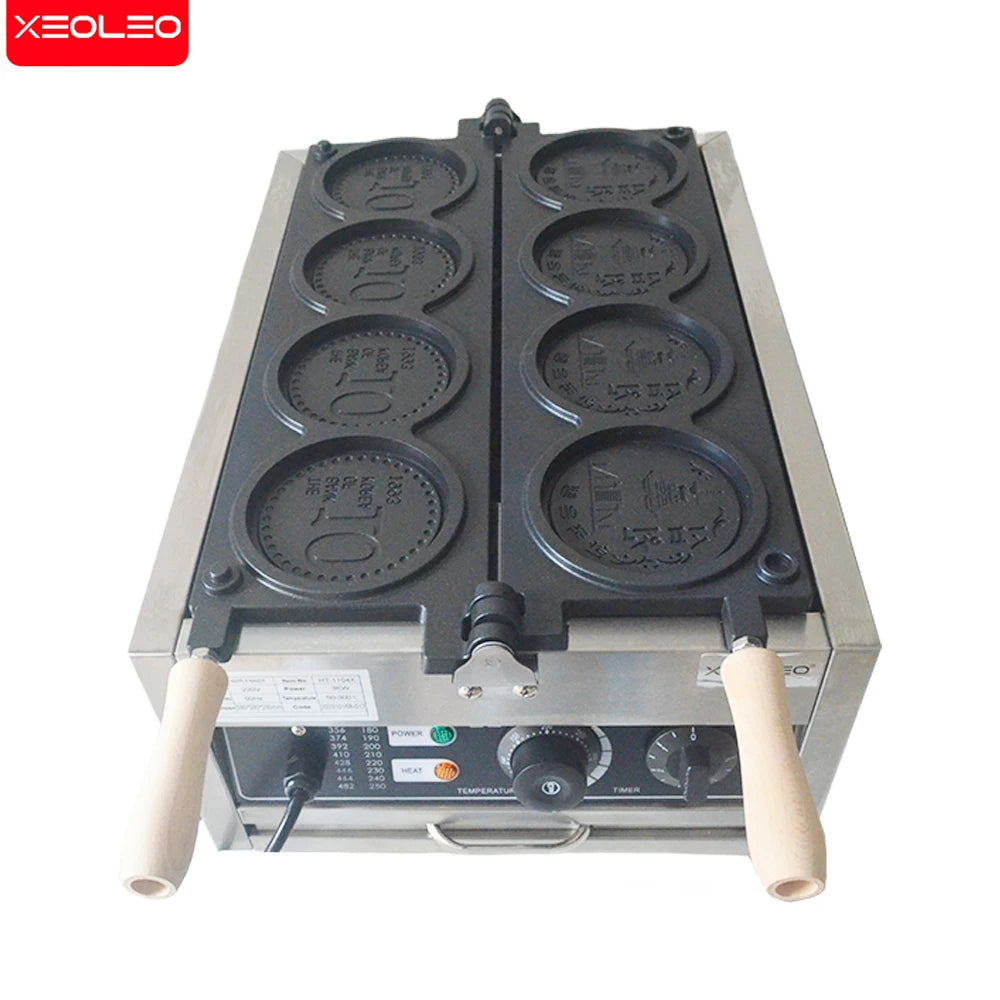 Xeoleo Commerical 4pcs Korean Coin Waffle Maker 3000w