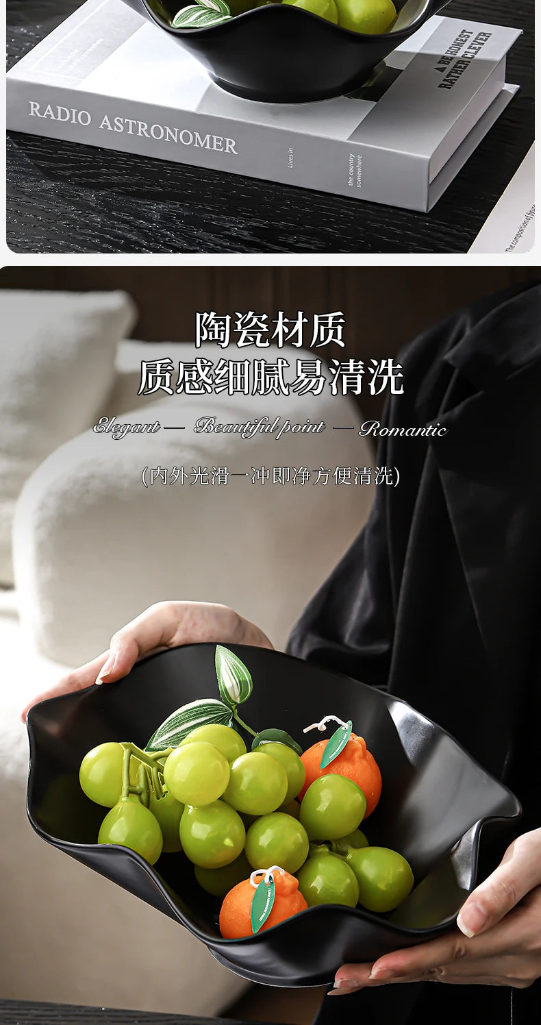 Ceramic Fruit Plate Irregular Folds Tray Desktop Storage