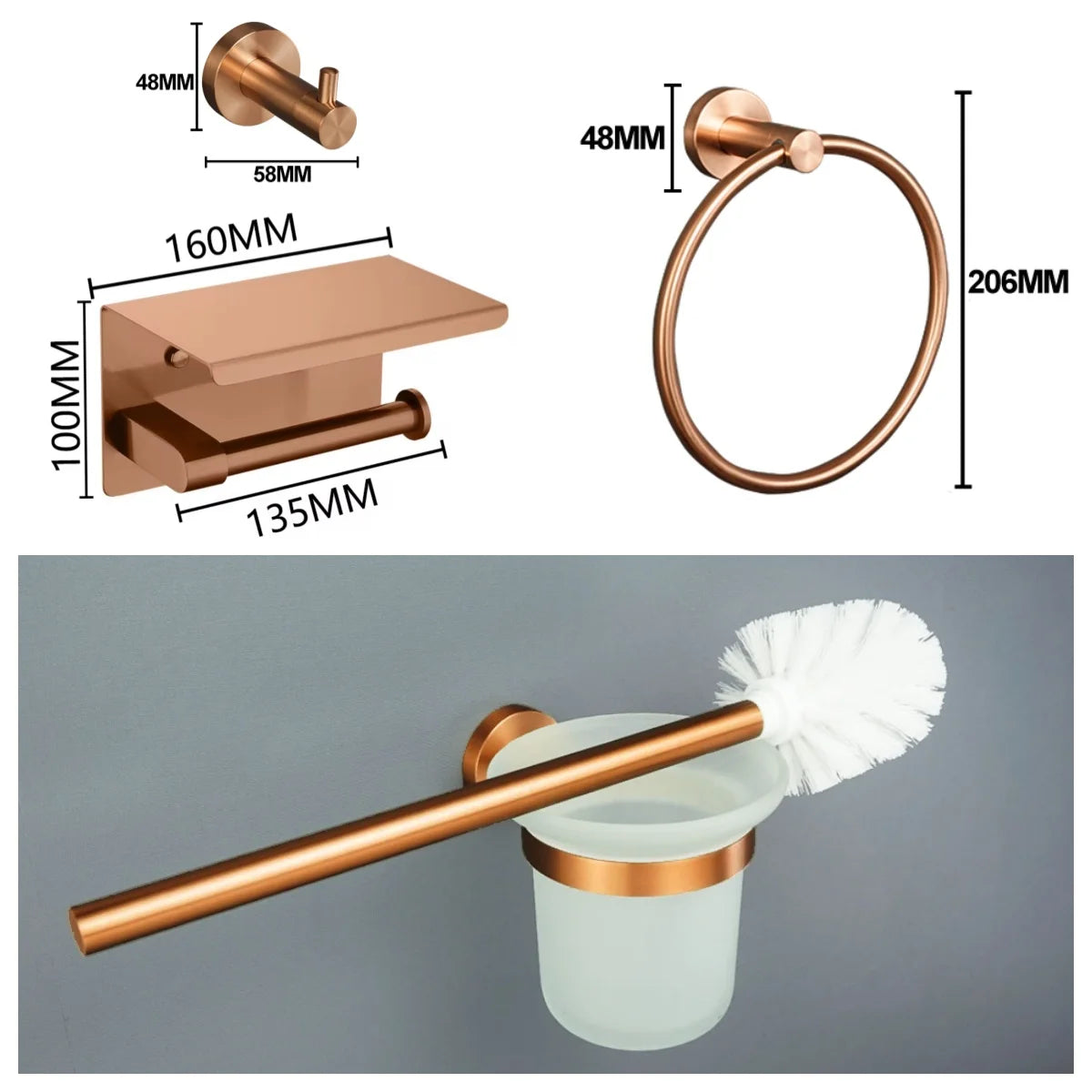 Brushed Rose Gold Bathroom Hardware Towel Ring Towel