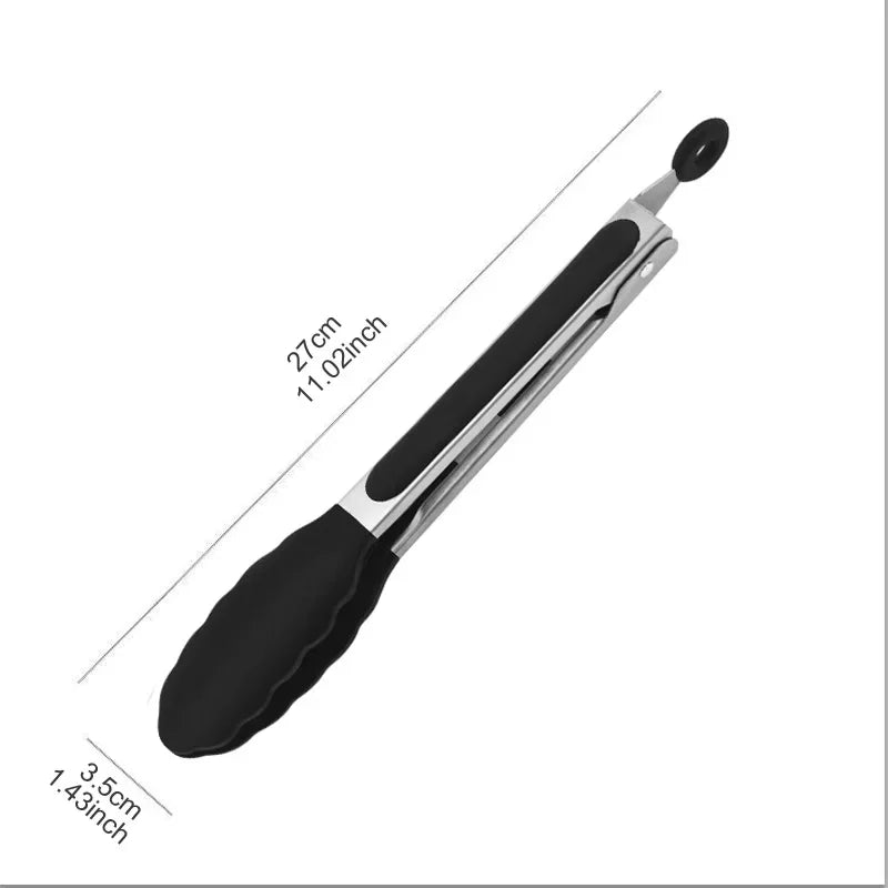 9-Inch Silicone Food Tongs Grill Stainless Steel Food