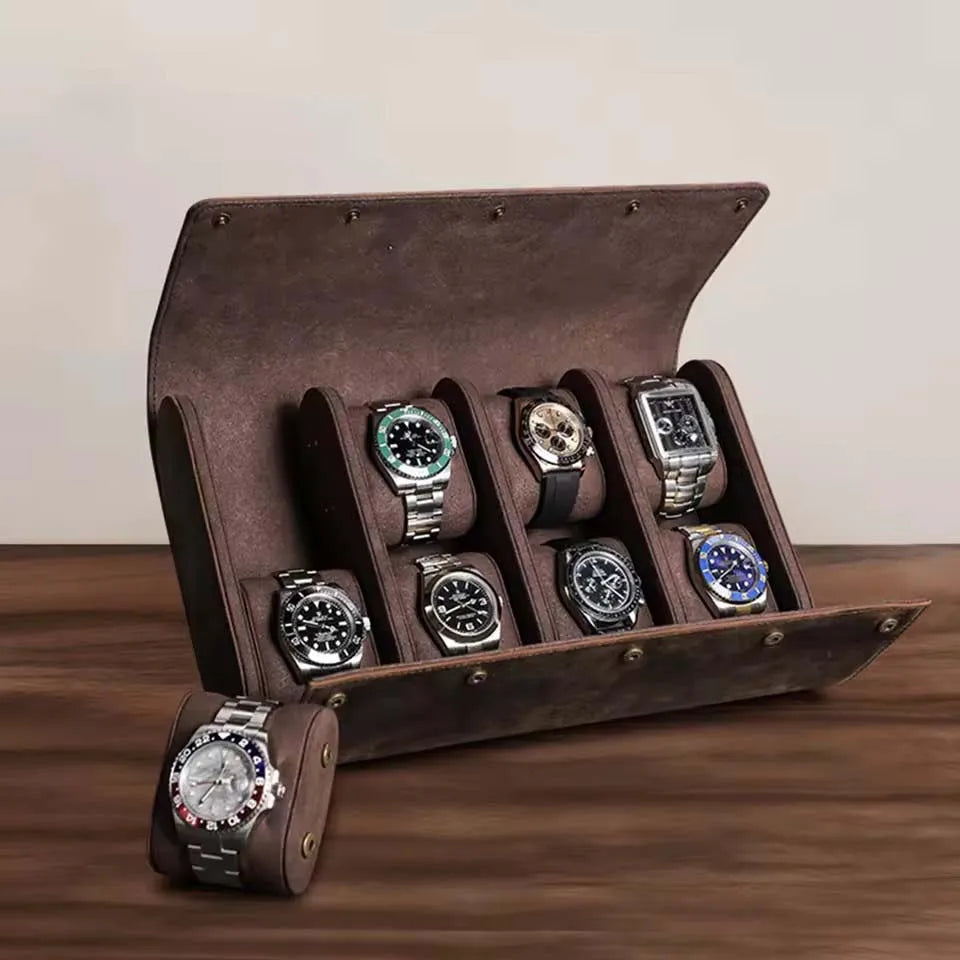 Vintage Leather Watch Box Organizer Men Travel Storage