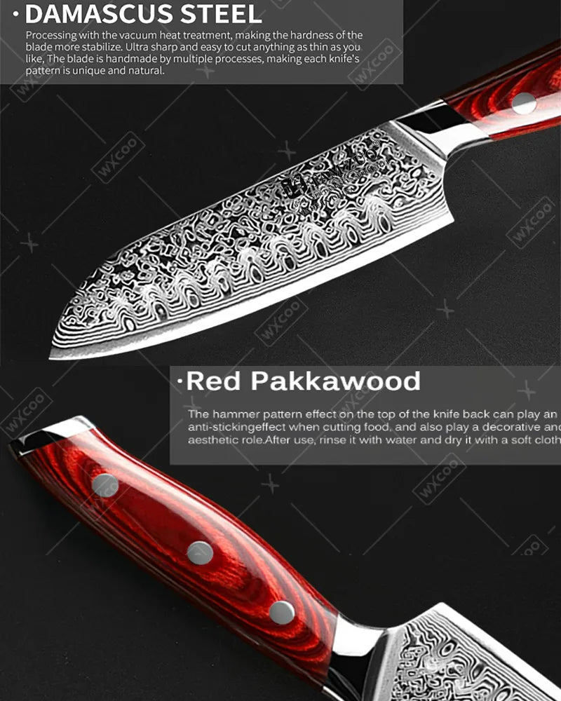 Tamzuo Santoku Knife Japanese Hand Forged Damascus Steel