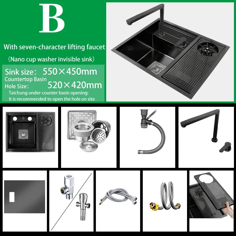 Hidden Cup Washer Nano 304 Stainless Steel Sink