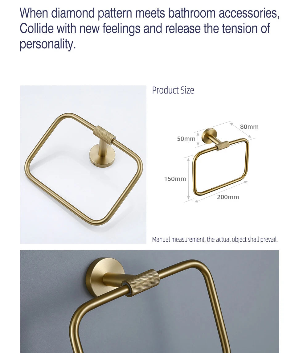 Brushed Gold Towel Rack Knurled Towel Bar Robe