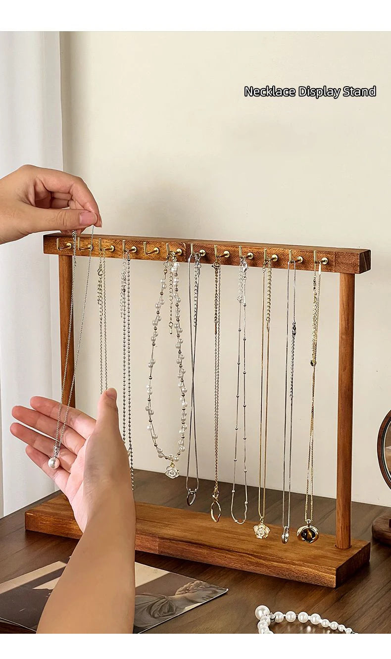 Jewelry Organizer Display Stand Solid Wood Necklace Hanging