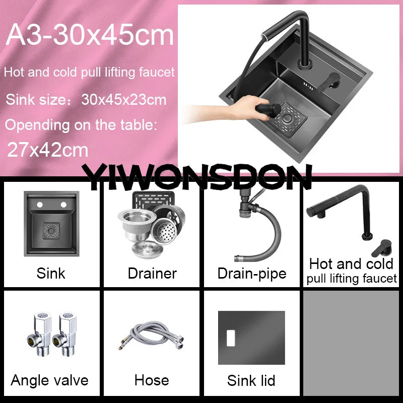 Nano Hidden Bar Sink Black Folding Faucet Silvery