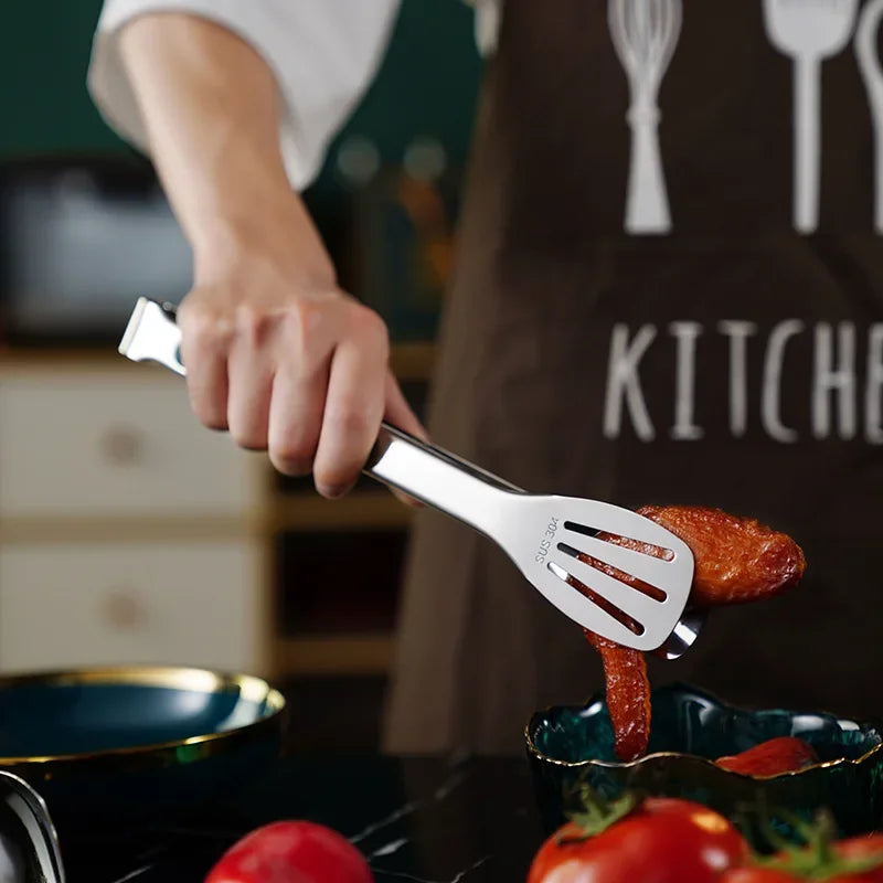 1pc Non Slip Stainless Steel Food Tongs Meat