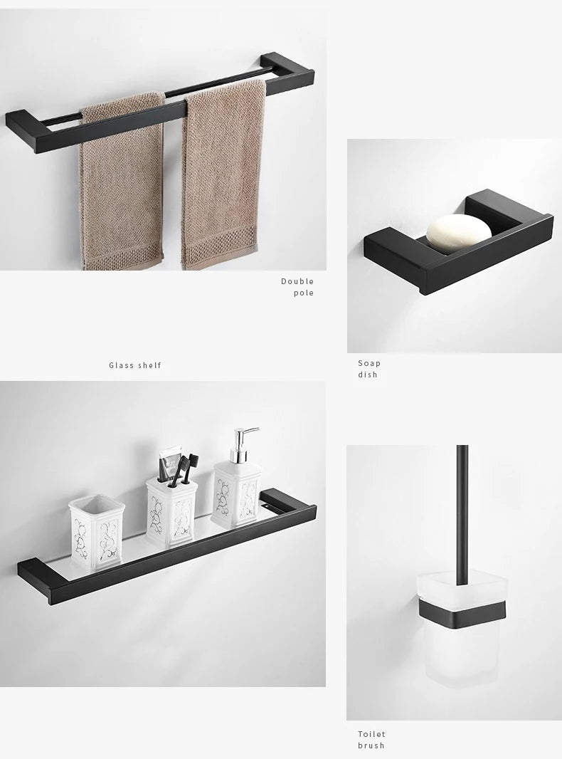 Matte Black Hook Towel Rack 304 Stainless Steel