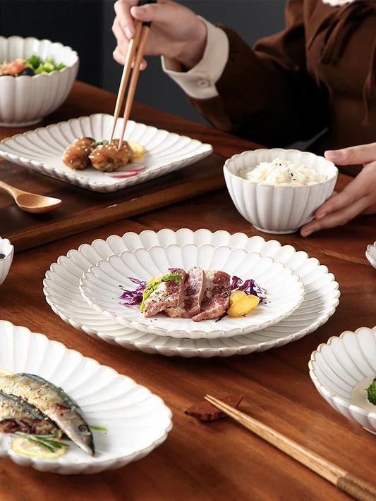 Nordic White Bowls Dinner Plates Ceramic White Glaze