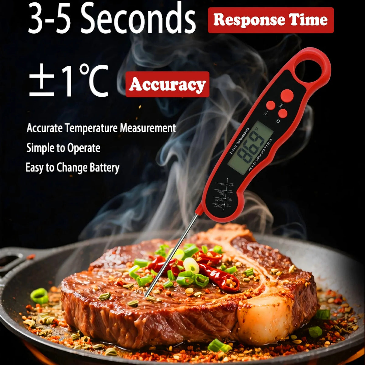 Instant Read Digital Food Thermometer Backlight Hold Function