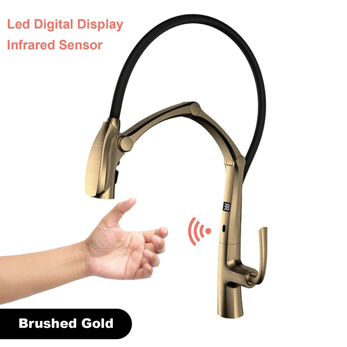 Luxury Gunmetal Brass Faucet Led Display Sensor&Pull-Out