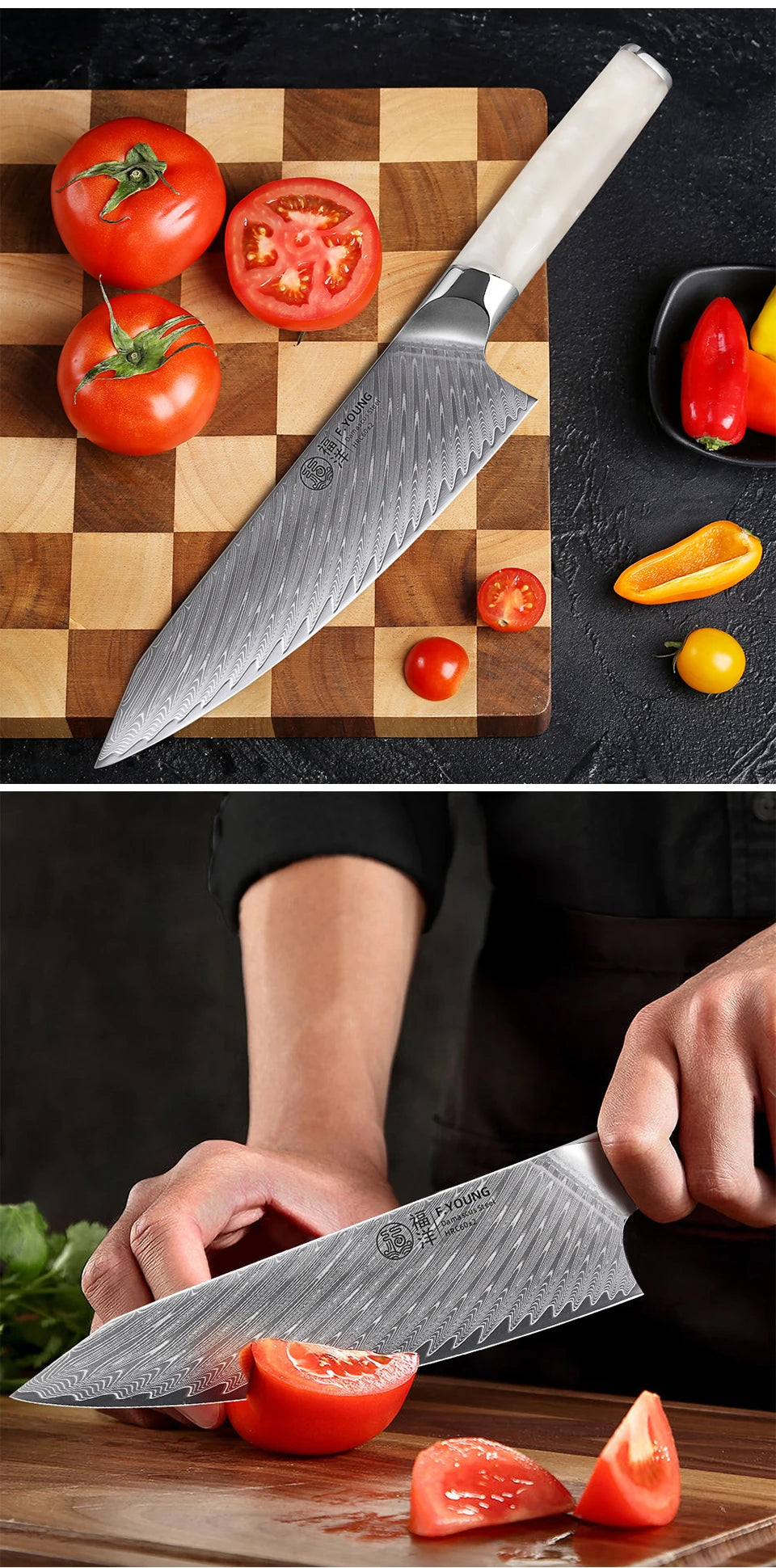 Young Japanese Chef Knife Damascus Steel Professional Knives