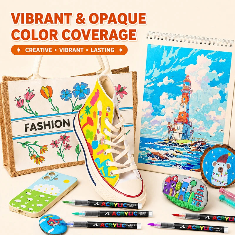 12-366 Colors Acrylic Paint Markers Quick Dry Brush