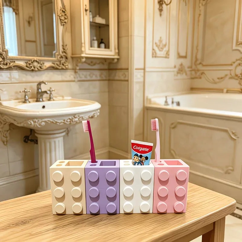 Cute Building Block Toothbrush Storage Rack Multi-Purpose
