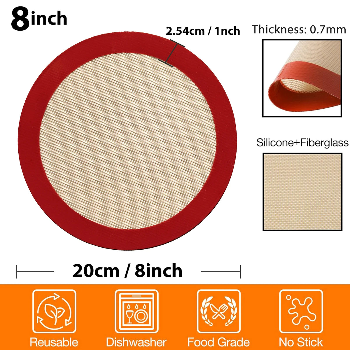 8/9/10inch Round Silicone Baking Mat Non-Stick Reusable Sheet