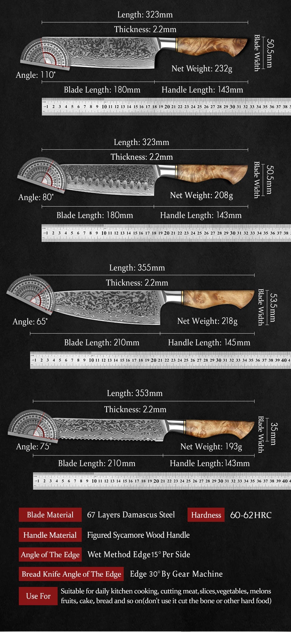 Hezhen Knife 1-7pc Damascus Steel Knives Chef Knife