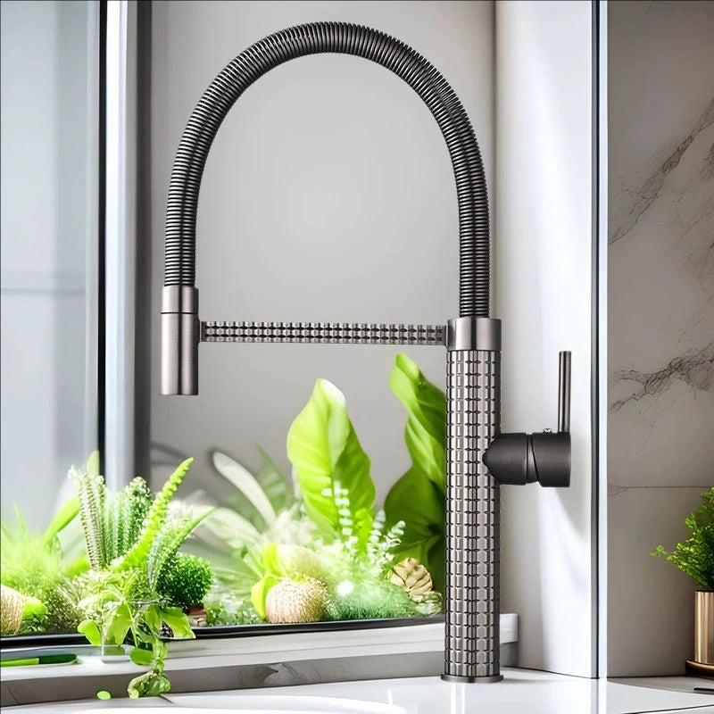 Black Spring Faucet Pull Down Handheld Shower Carved