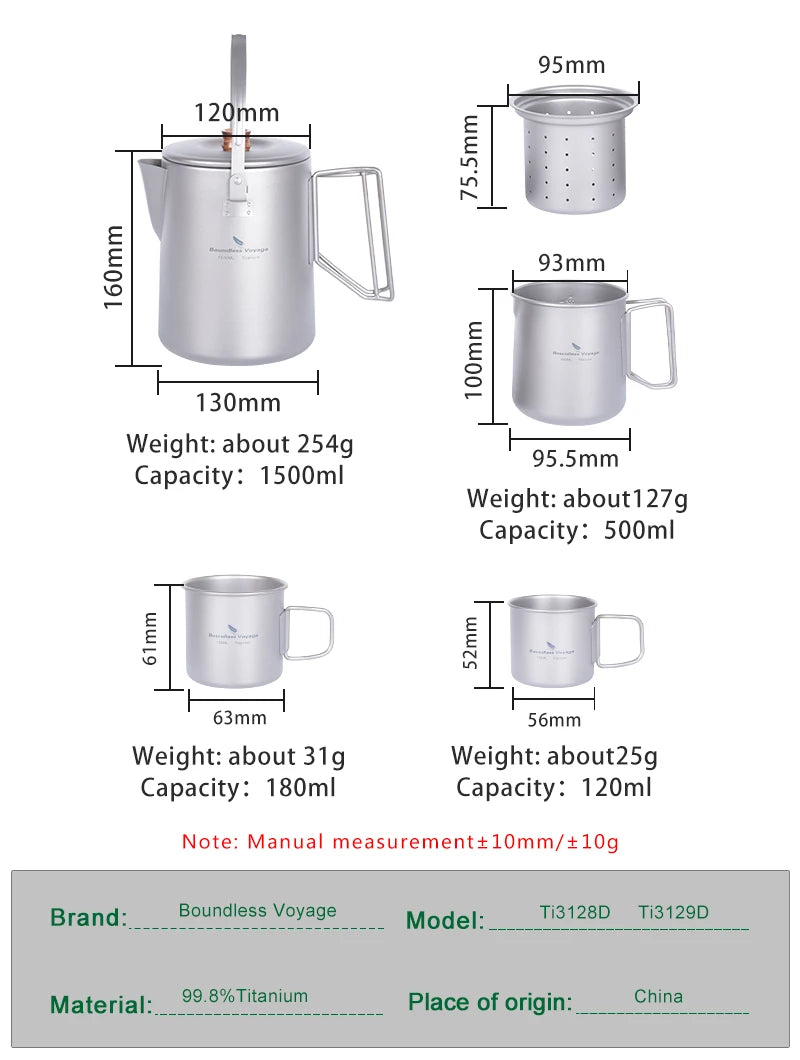 Boundless Voyage 5l Titanium Kettle Camping Coffee 500ml