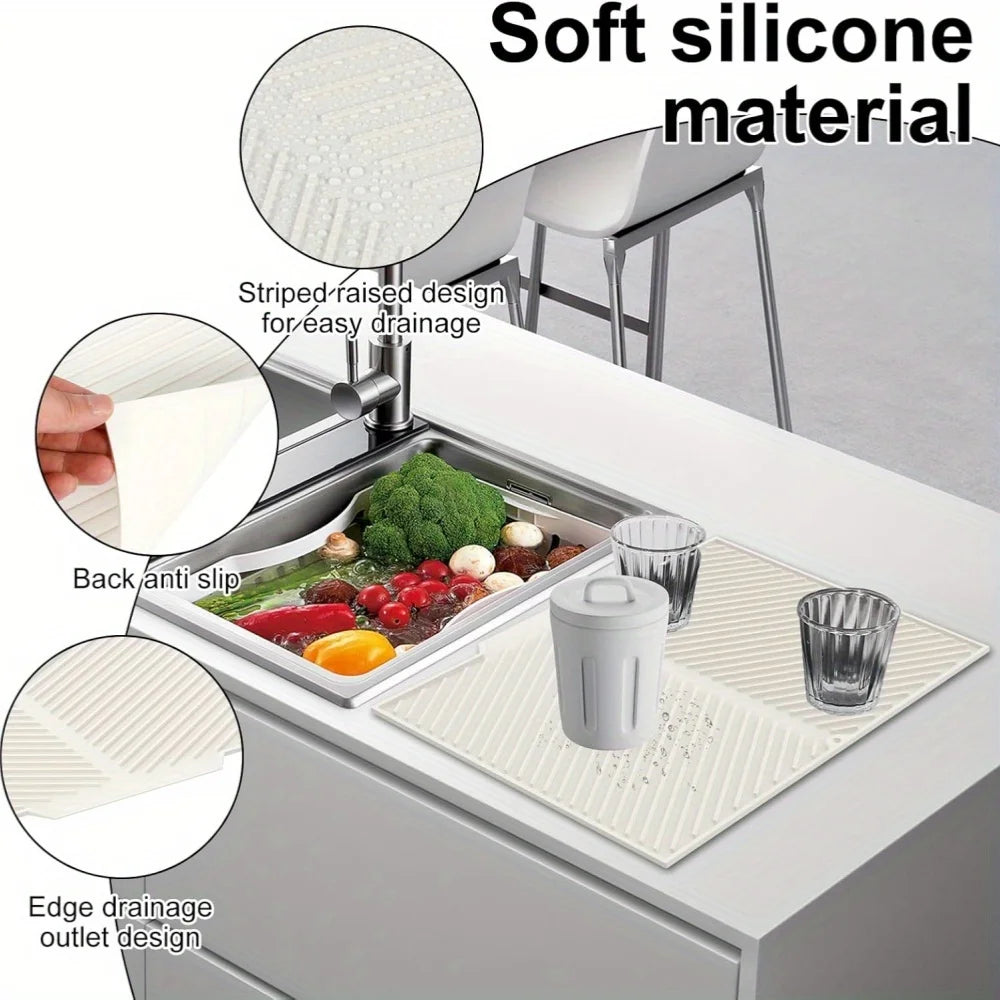 Leeseph 1pc Silicone Dish Drying Mat Collapsible Quick-Drying